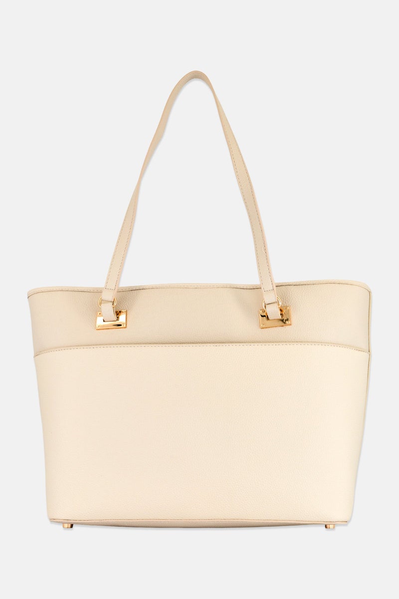 ANNE KLEIN Women Brand Logo Tote Bag with Pouch, Off White - Image 3